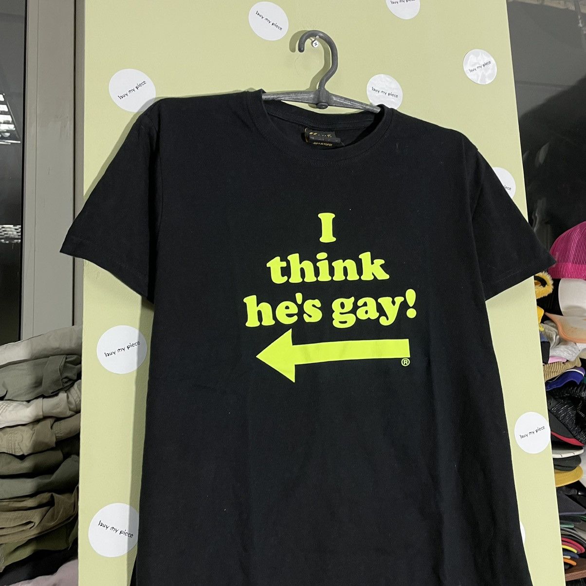 Vintage Vintage 90s Graphic Tee Think Hes Gay Streetwear Black S Size US S / EU 44-46 / 1 - 4 Thumbnail