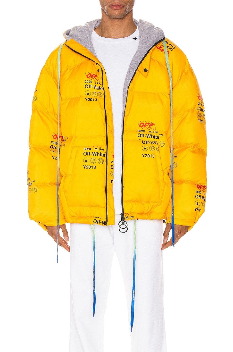 image of Off White Off-White Down Industrial Puffer Logo Oversize Jacket in Yellow, Men's (Size 2XL)