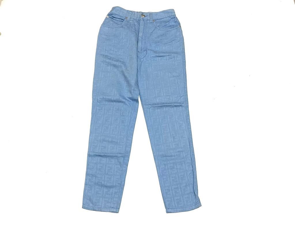 Rare Vintage FENDI ZUCCA Monogram Trouser Pants Blue Size 27