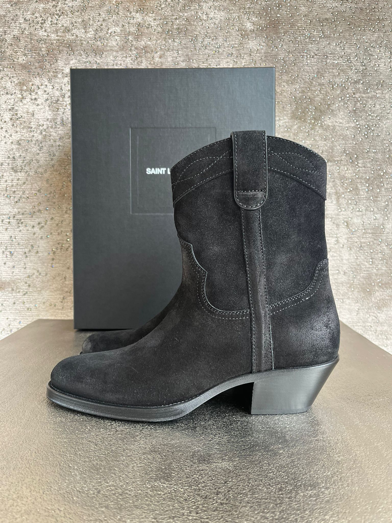 image of Saint Laurent Paris Eastwood 45 Santiag Boots In Black, Men's (Size 8)