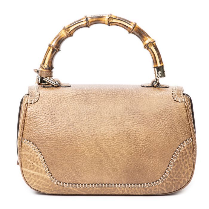 Gucci New Bamboo Tassel Top Handle Bag in Brown Grained Leather Grailed