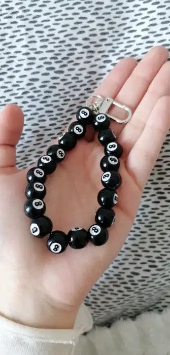 Jewelry Creative Punk Acrylic Black Billiards 8 Ball Beads Key Chain Size ONE SIZE - 1 Thumbnail
