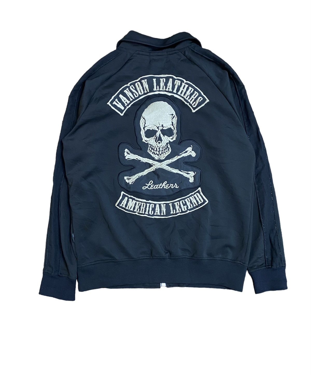 image of Vanson Leathers x Yasuyuki Ishii Vanson Leather Iconic Skull Embroidered Track Jacket in Black (Siz
