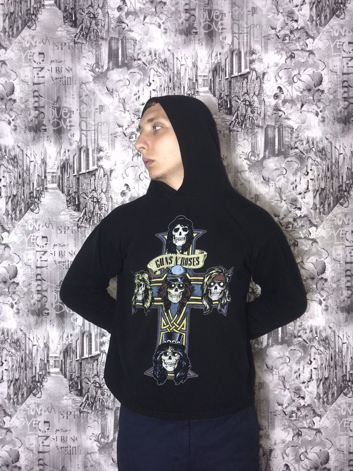 Image of Vintage Guns N Roses Made In Italy Hoodie in Black, Men's (Size Small)