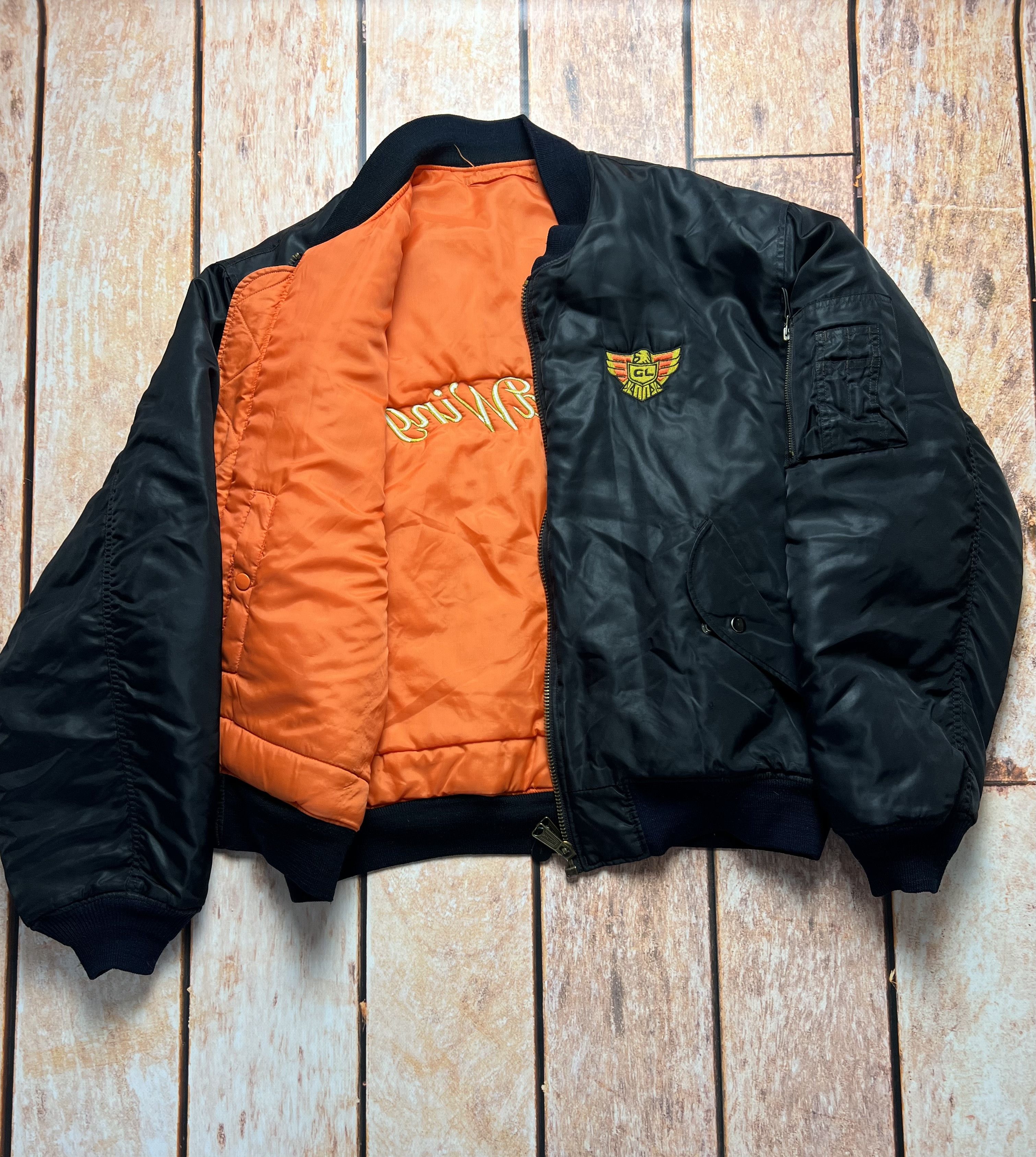 Vintage USA Black MA-1 Aviation Military Reversible Bomber Flight Jacket L