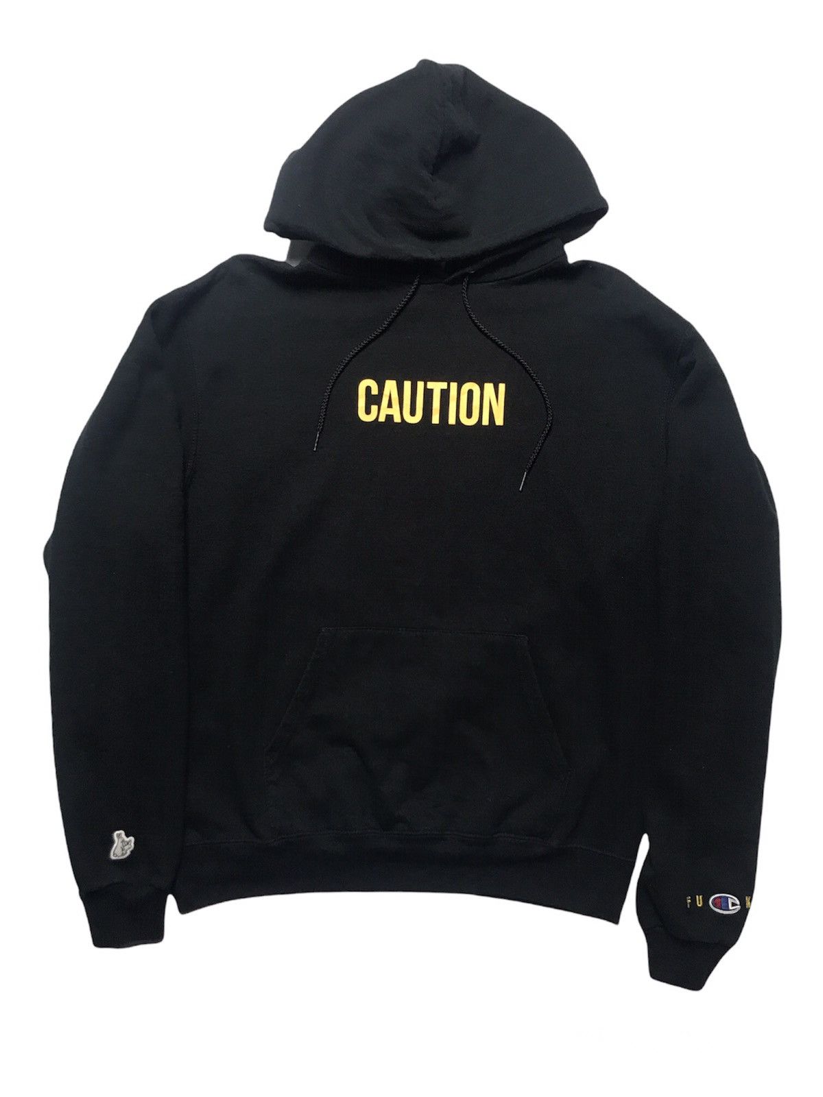 image of Fucking Rabbit Fr2 X Champion “Caution” Hoodie in Black, Men's (Size Medium)