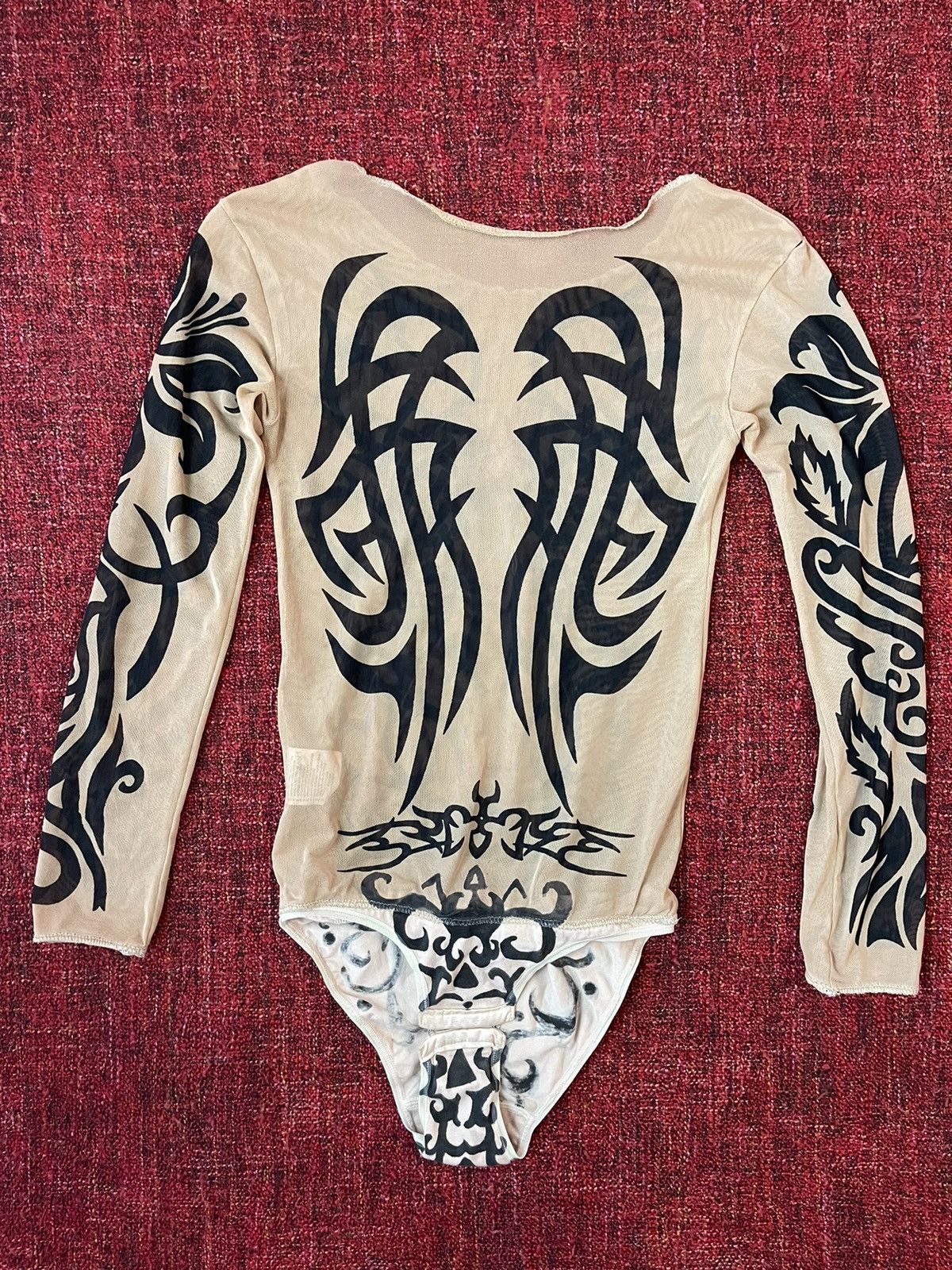 Vintage Vintage 90s tattoo tribal mesh JPG style longsleeve bodysuit Size S / US 4 / IT 40 - 1 Thumbnail