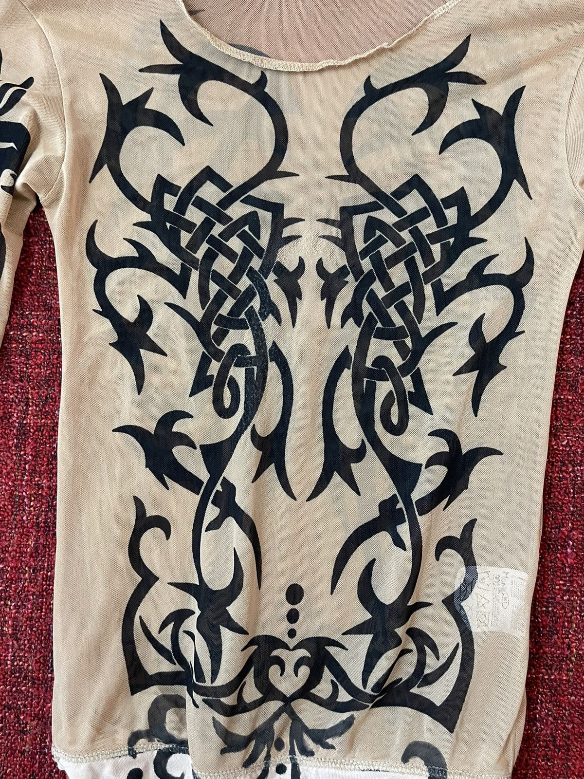 Vintage Vintage 90s tattoo tribal mesh JPG style longsleeve bodysuit Size S / US 4 / IT 40 - 6 Thumbnail