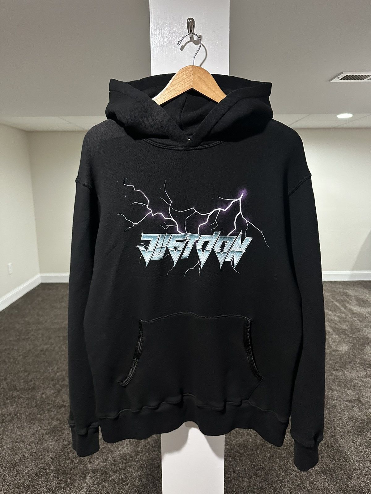 image of Just Don Lightning Logo Black Pullover Hoodie, Men's (Size Medium)