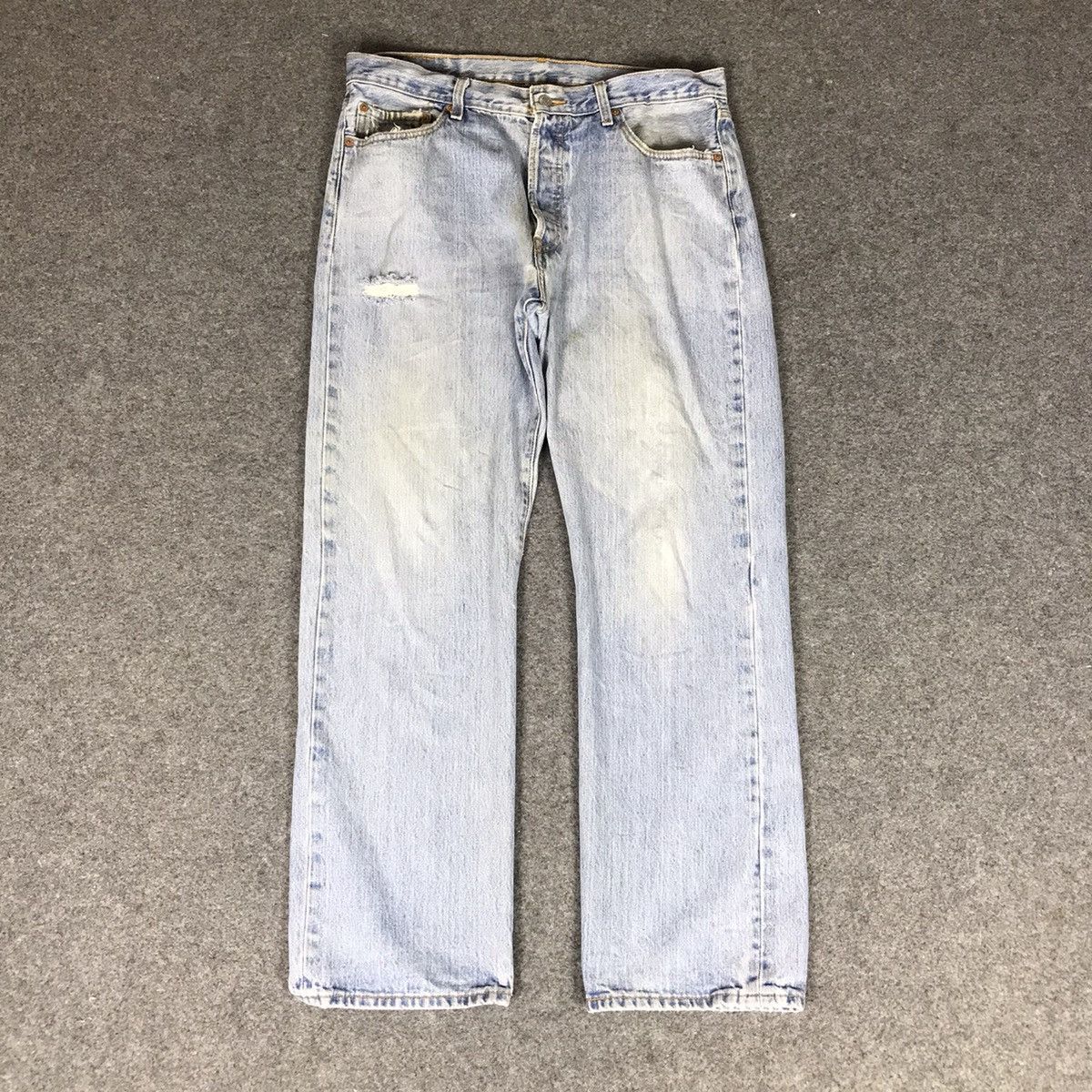 image of Distressed Denim x Levis Perfect Faded Blue Levis 501 Jeans Light Washed Denim in Light Blue (Size 