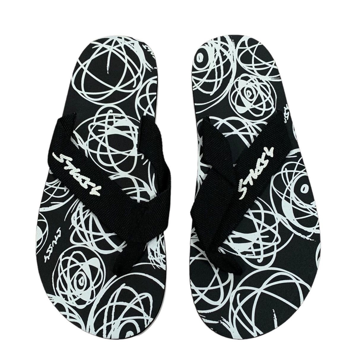 image of VTG Stussy Futura Black White Atom Slip On Flip Flop Sandals, Men's (Size 8)