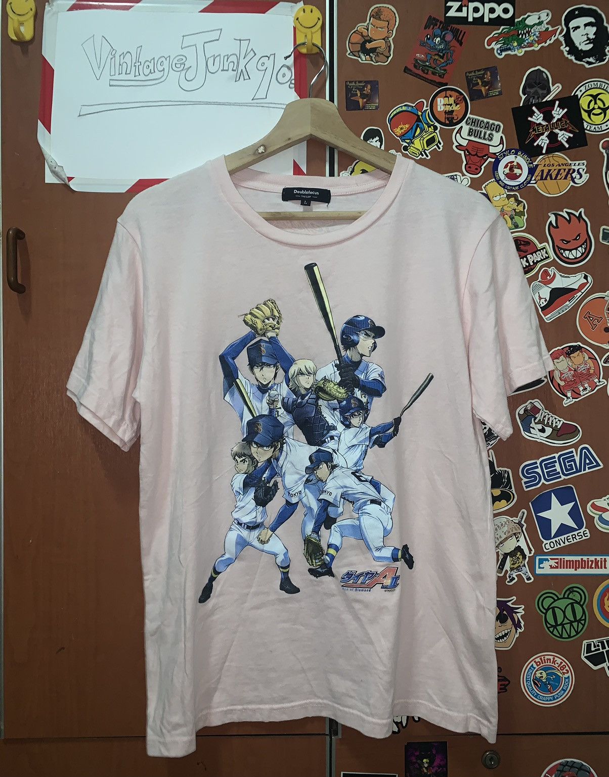 image of Cartoon Network x Nickelodeon Vintage Ace Of Diamond Anime T-Shirt(Baseball) in Soft Pink (Size Med