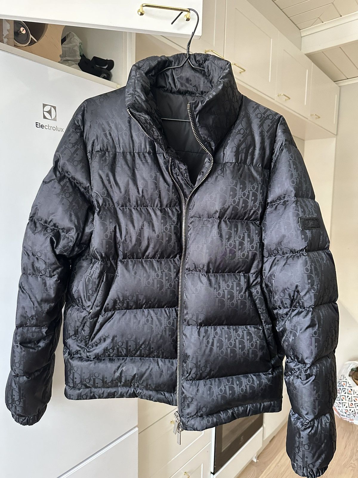 Black down puffer jacket store with dior oblique print