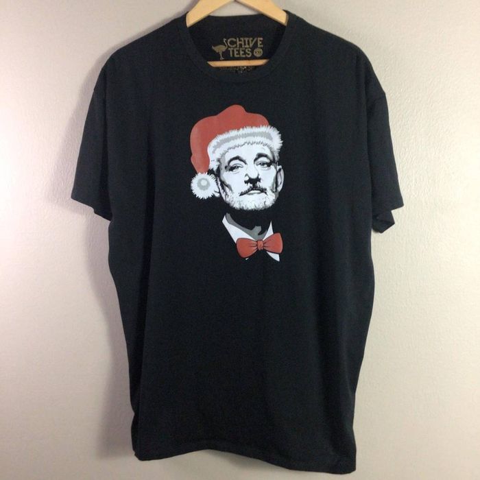 Streetwear Bill Murray Santa hat face Christmas Chive T Shirt Black 2XL