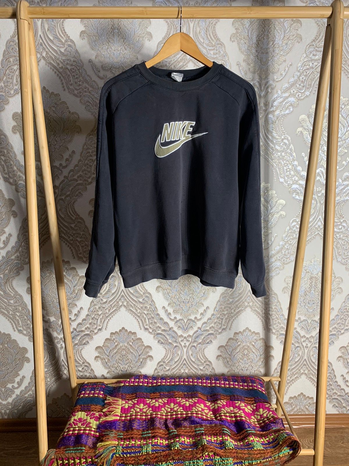 Pre-owned Nike X Vintage Nike Sweatshirt Centr Big Logo Swoosh Drill Y2k 90's In Grey
