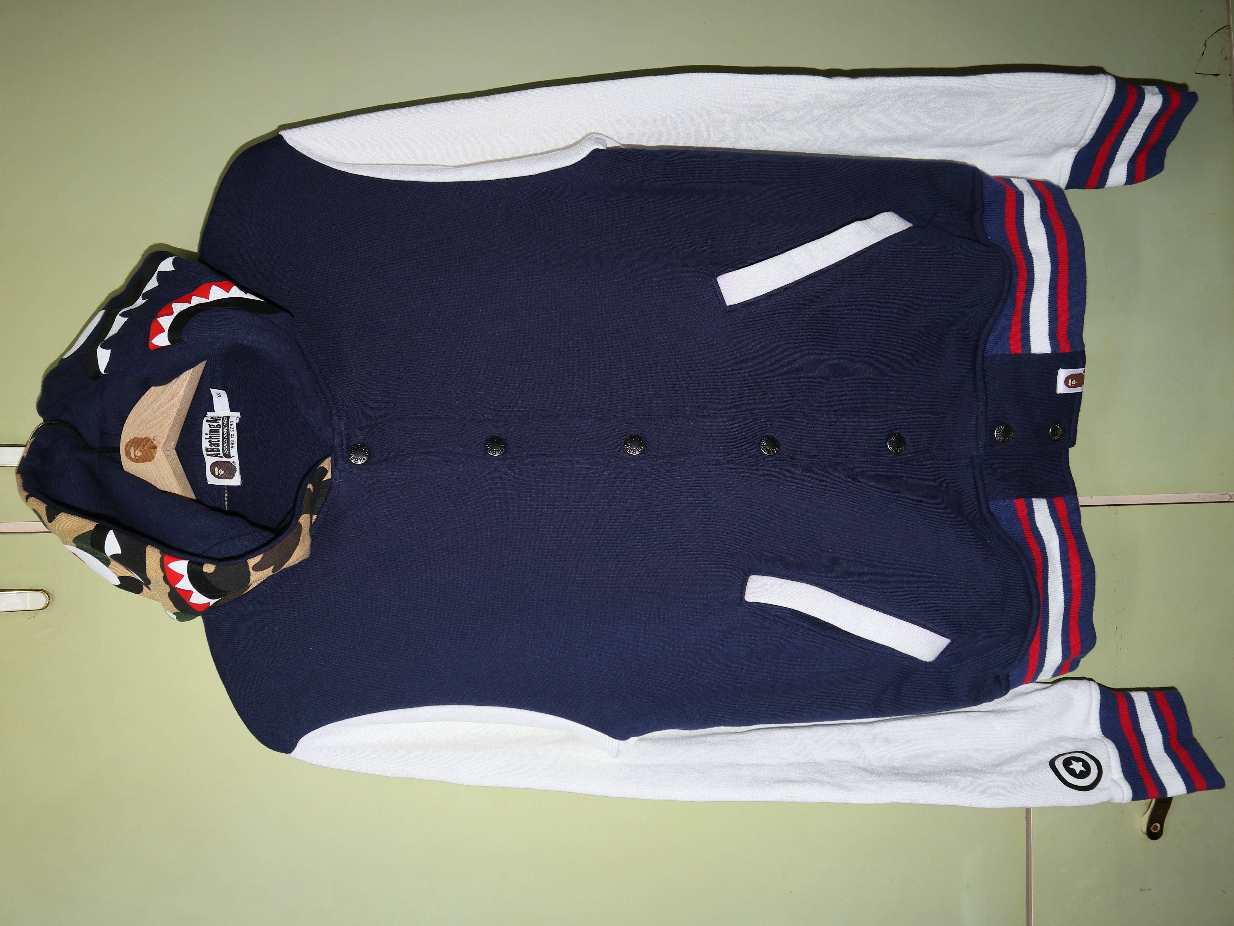 image of Bape 1St Camo Shark Hoodie Jacket in Navy, Men's (Size Small)