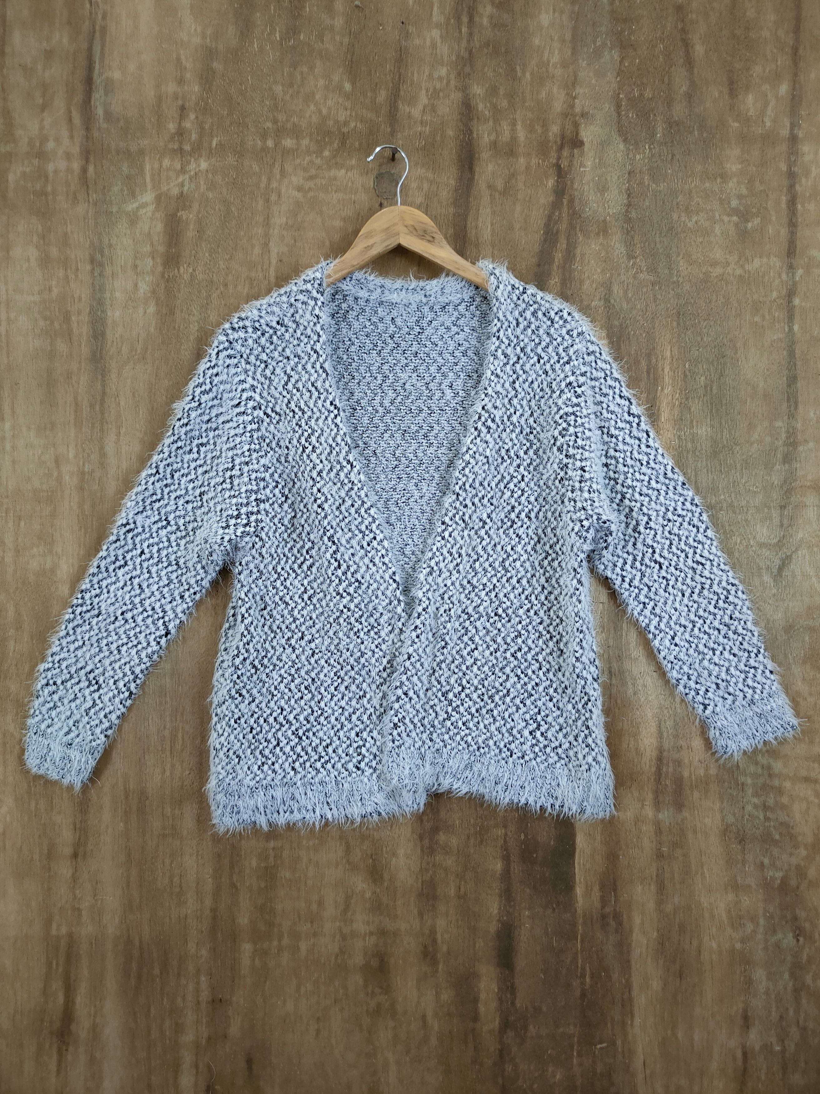 image of Rope Shag Shaggy Mohair Fur Knitwear Cardigan 46-1003 in Grey, Men's (Size Medium)