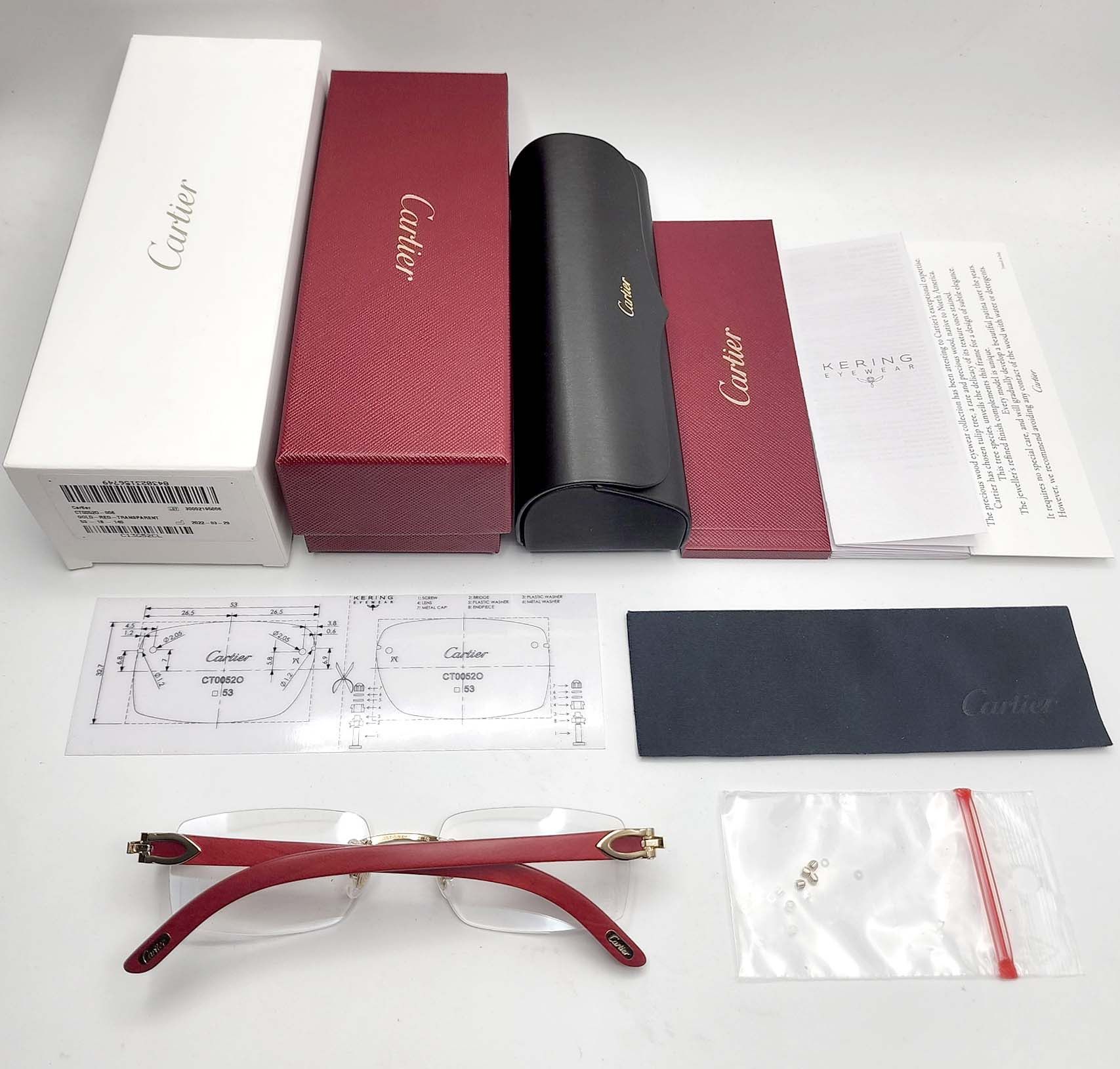 image of New! Cartier Red Wood Gold Glasses Ct00520, Men's