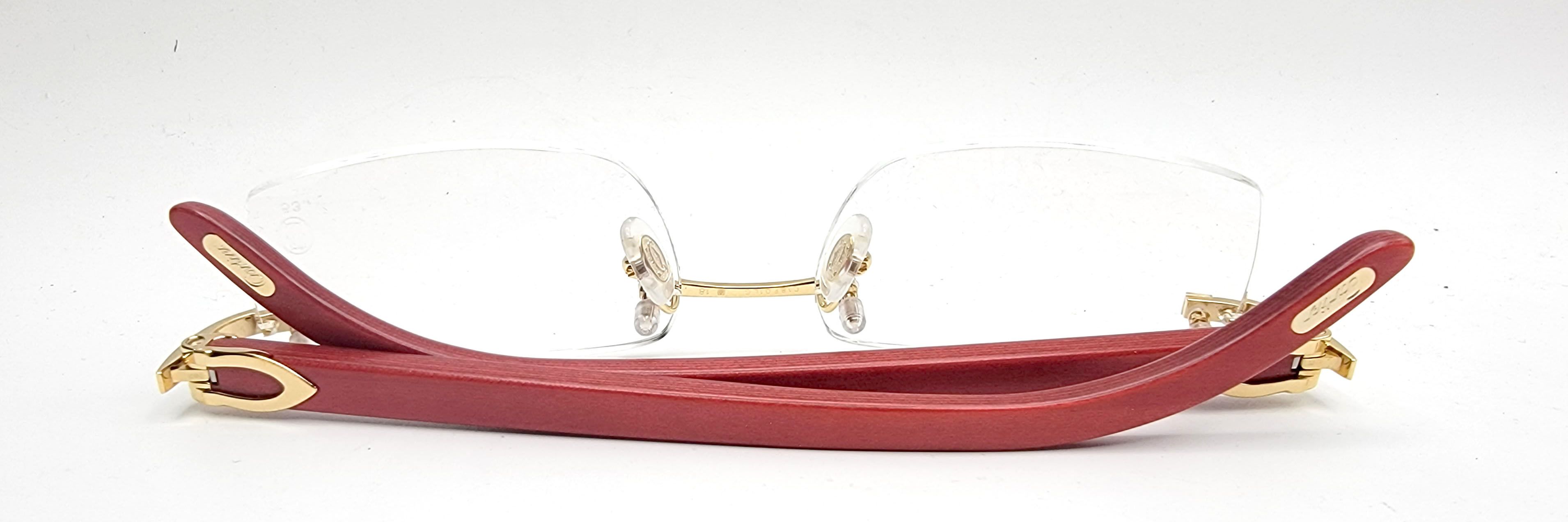 Cartier NEW! Cartier Red Wood Gold Glasses CT00520 Size ONE SIZE - 9 Thumbnail