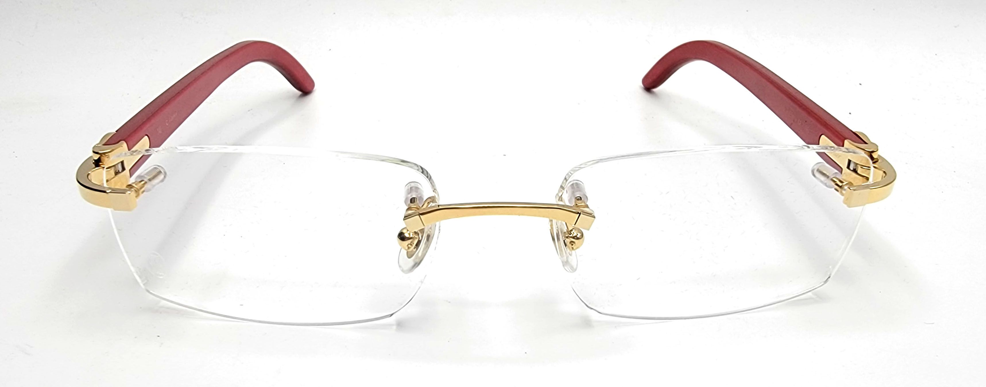 Cartier NEW! Cartier Red Wood Gold Glasses CT00520 Size ONE SIZE - 6 Thumbnail