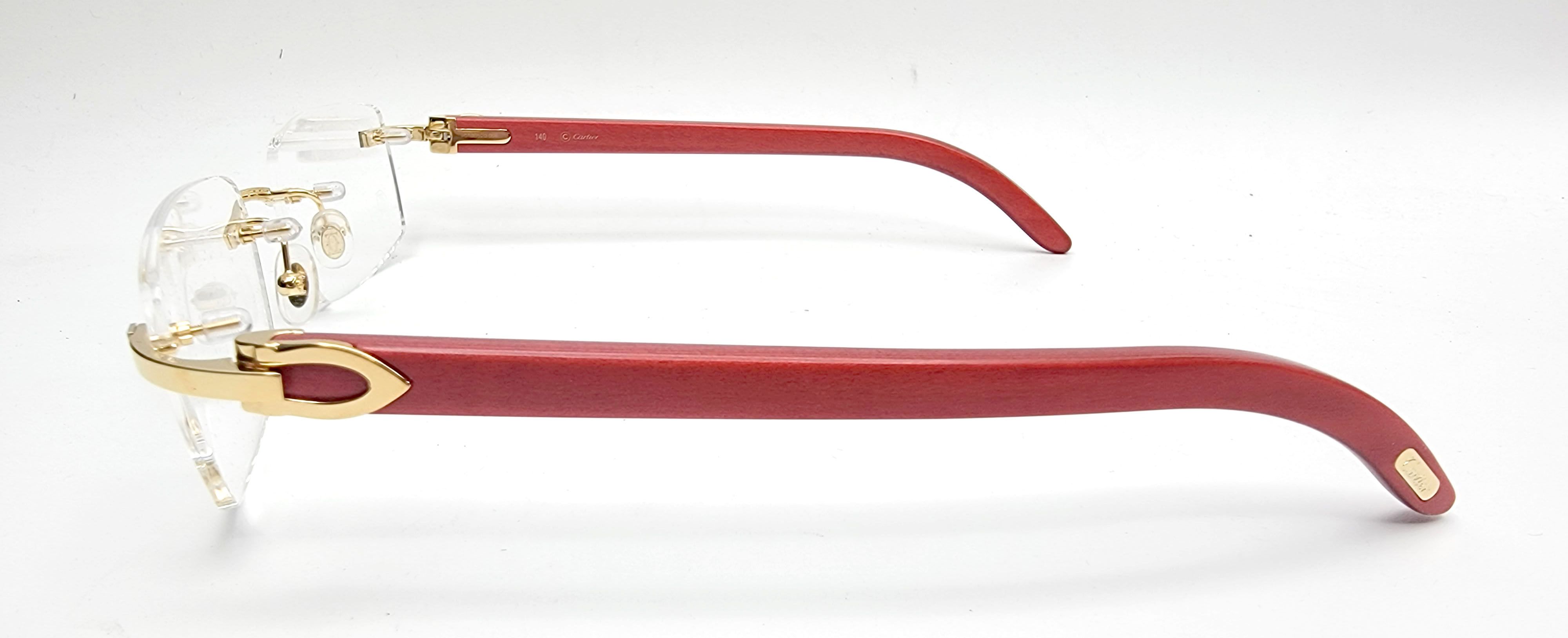 Cartier NEW! Cartier Red Wood Gold Glasses CT00520 Size ONE SIZE - 8 Thumbnail