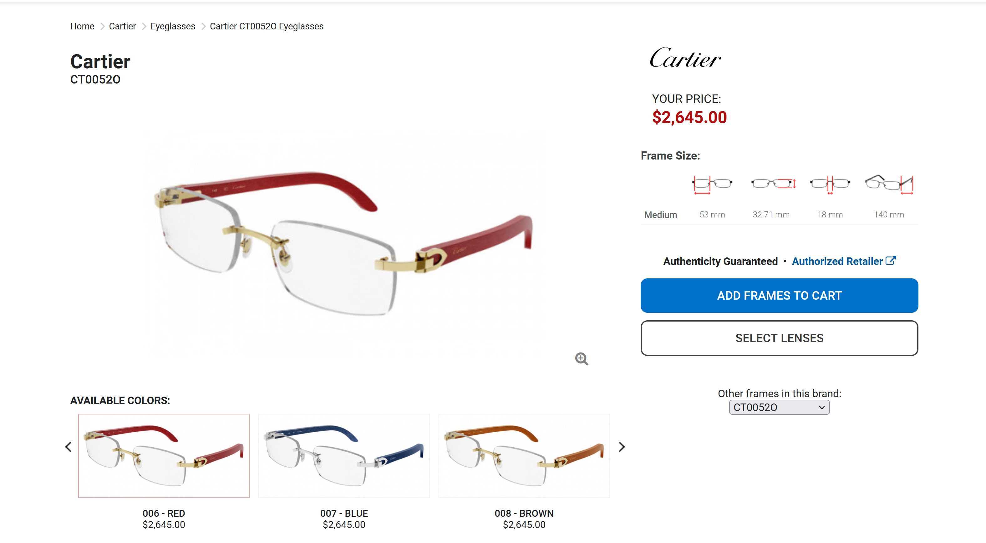 Cartier NEW! Cartier Red Wood Gold Glasses CT00520 Size ONE SIZE - 13 Thumbnail