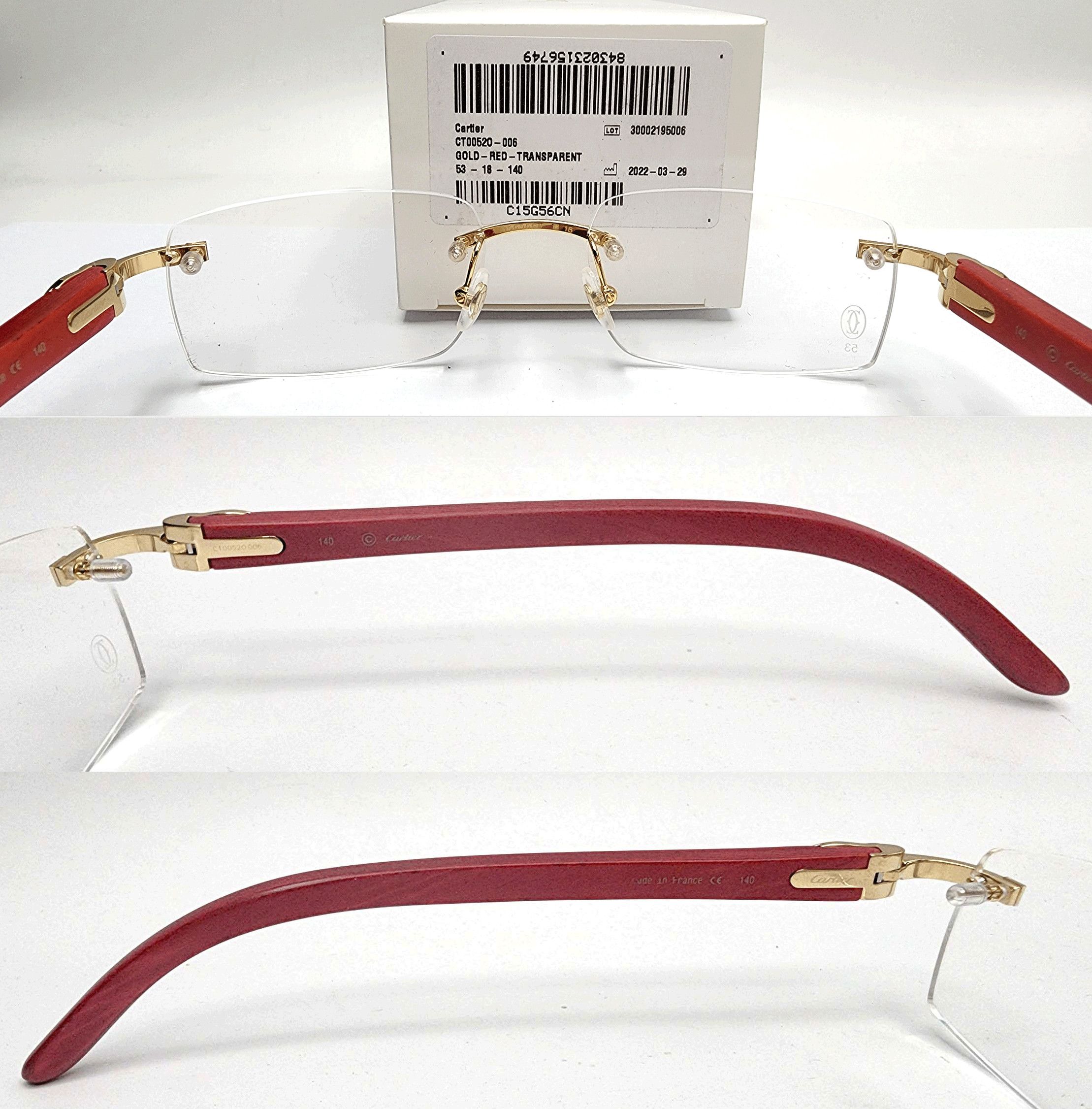 Cartier NEW! Cartier Red Wood Gold Glasses CT00520 Size ONE SIZE - 10 Thumbnail