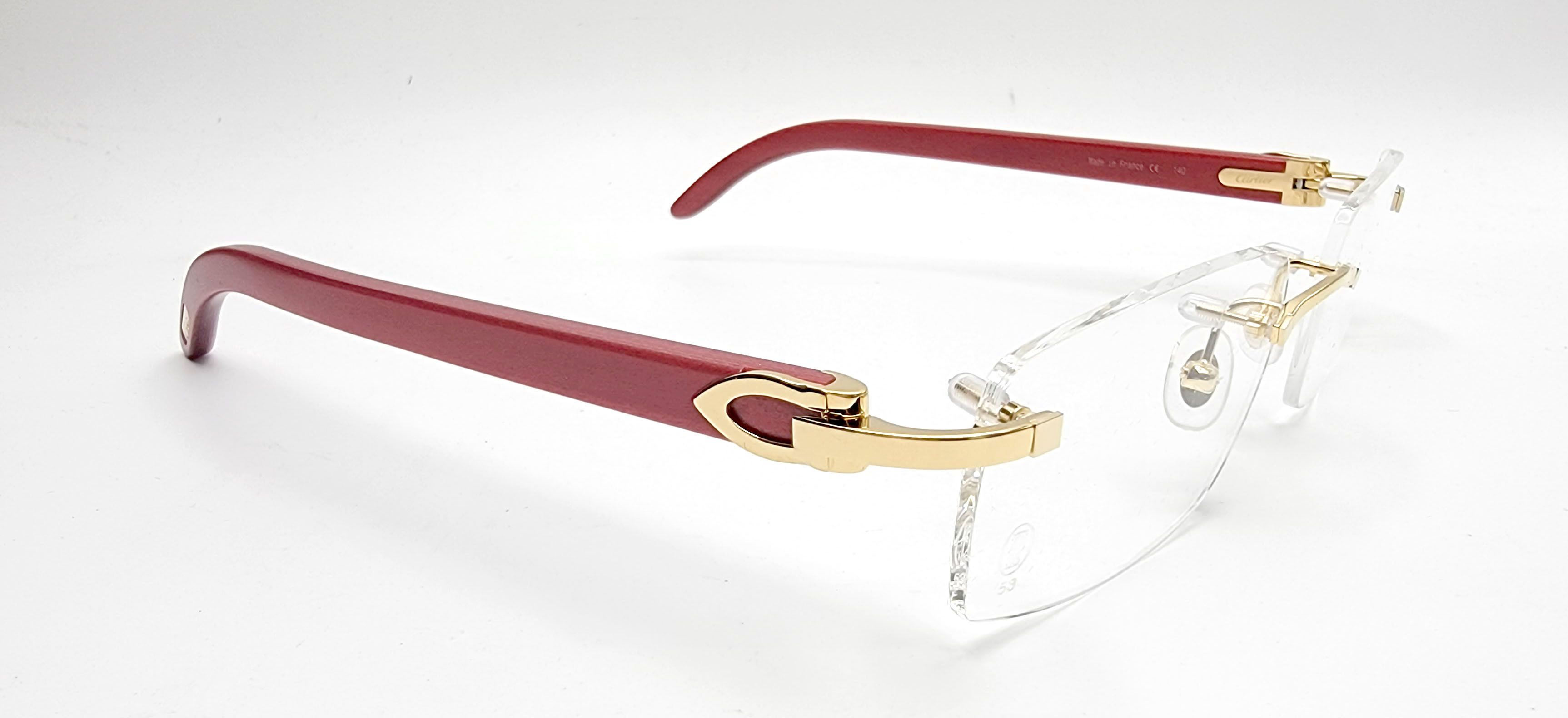 Cartier NEW! Cartier Red Wood Gold Glasses CT00520 Size ONE SIZE - 7 Thumbnail