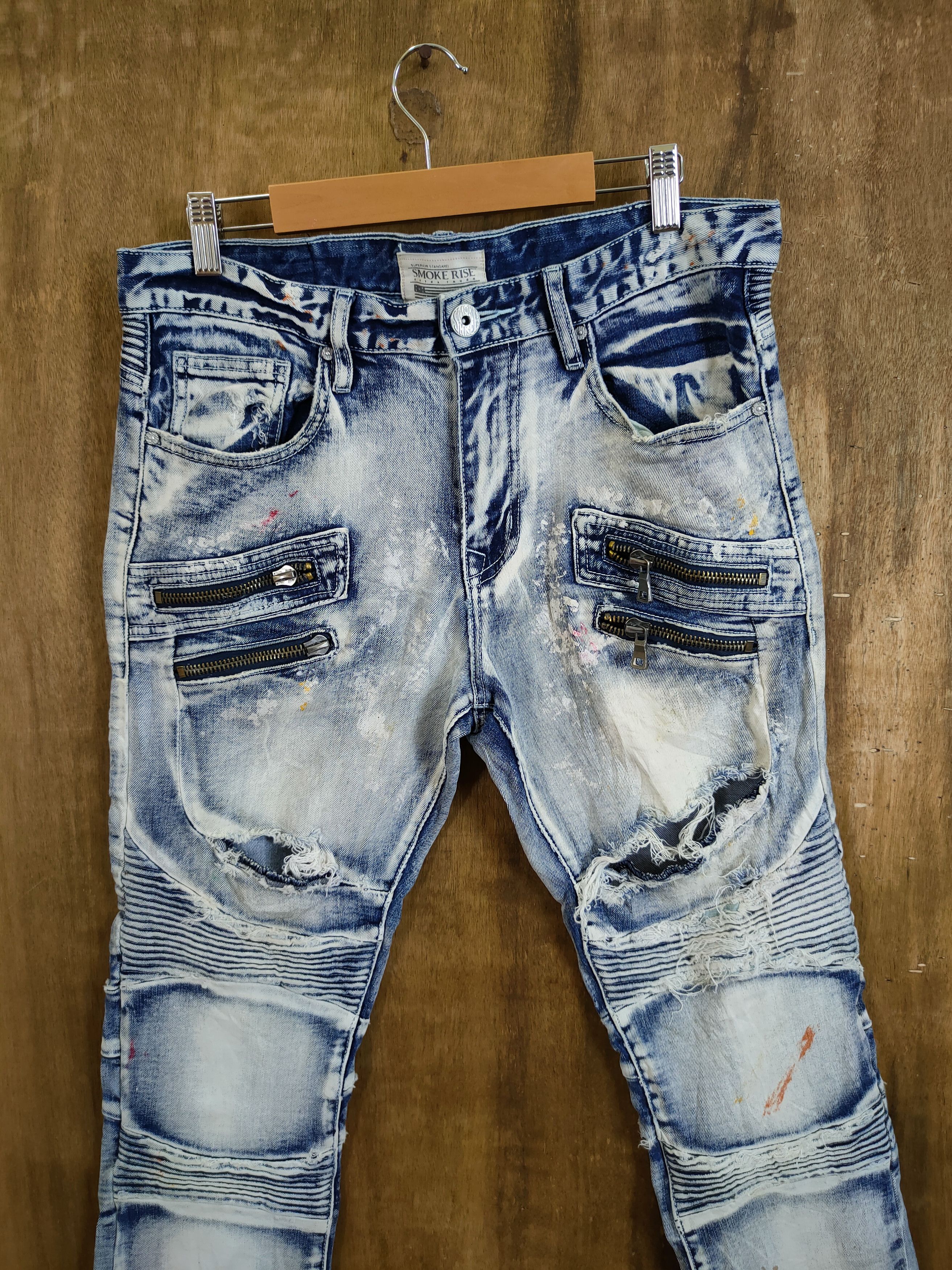 Smoke Rise Smoke rise distressed bikers denim like balmain #46-741DL Size US 32 / EU 48 - 4 Thumbnail