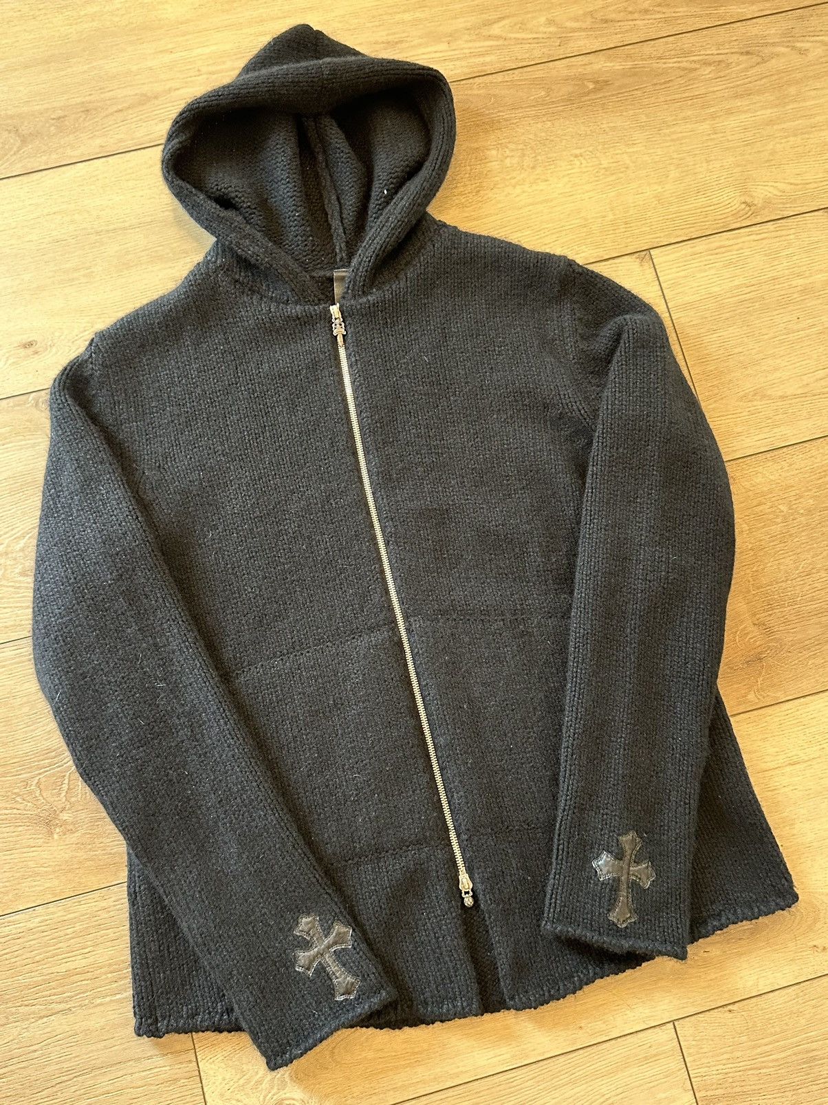 image of Chrome Hearts Cashmere Zip Up in Black, Men's (Size Small)