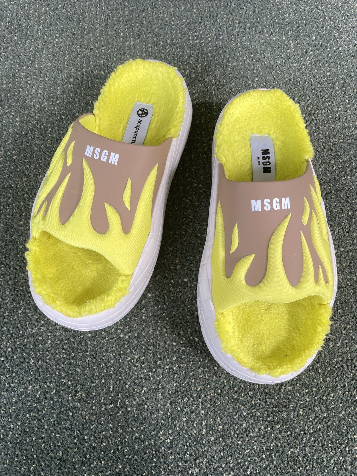 image of Acupuncture x Msgm Shearling Lined Slides $270 in Yellow, Men's (Size 9.5)