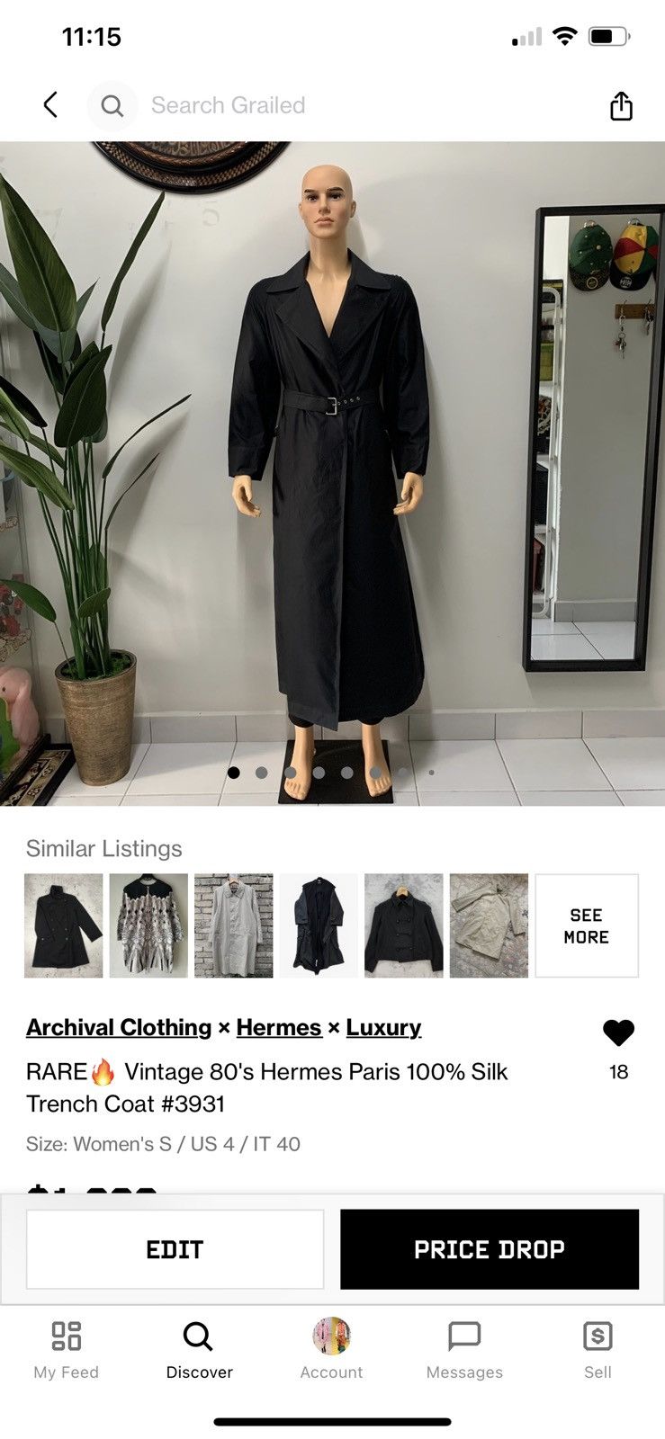Hermes ARCHIVES🔥 80's Hermes Paris Silk Trench Coat #3931-136 Size M / US 6-8 / IT 42-44 - 20 Thumbnail