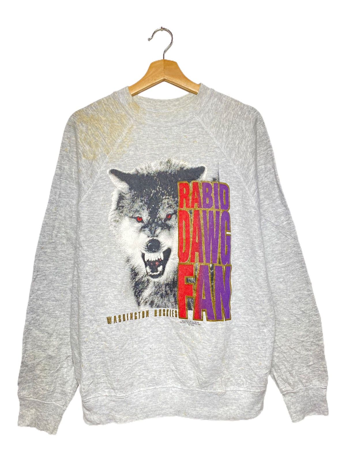 image of Vintage Washington Huskies Wolf Crewneck in Grey, Men's (Size Large)