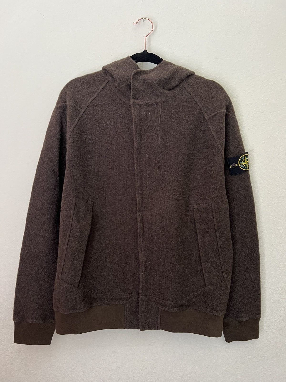 Streetwear Stone Island Brown wool zip up jacket hoodie | Grailed