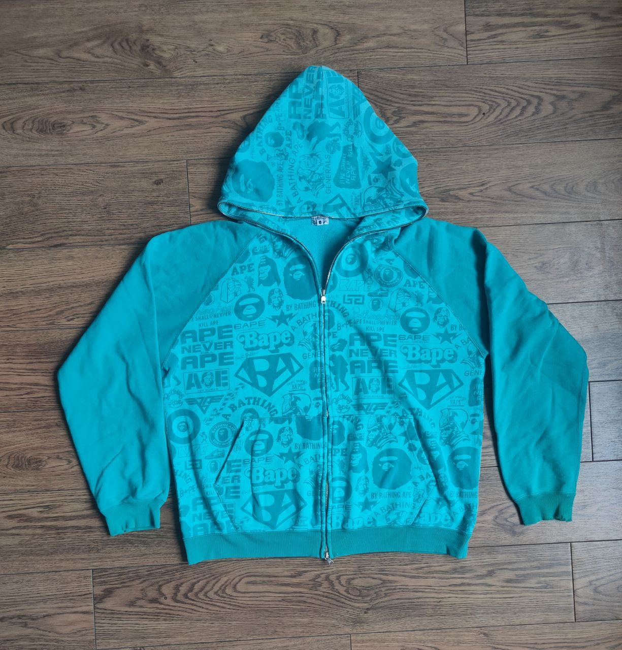 Bape OG Bape Multi Logo Turquoise Blue Full Zip Hoodie | Grailed