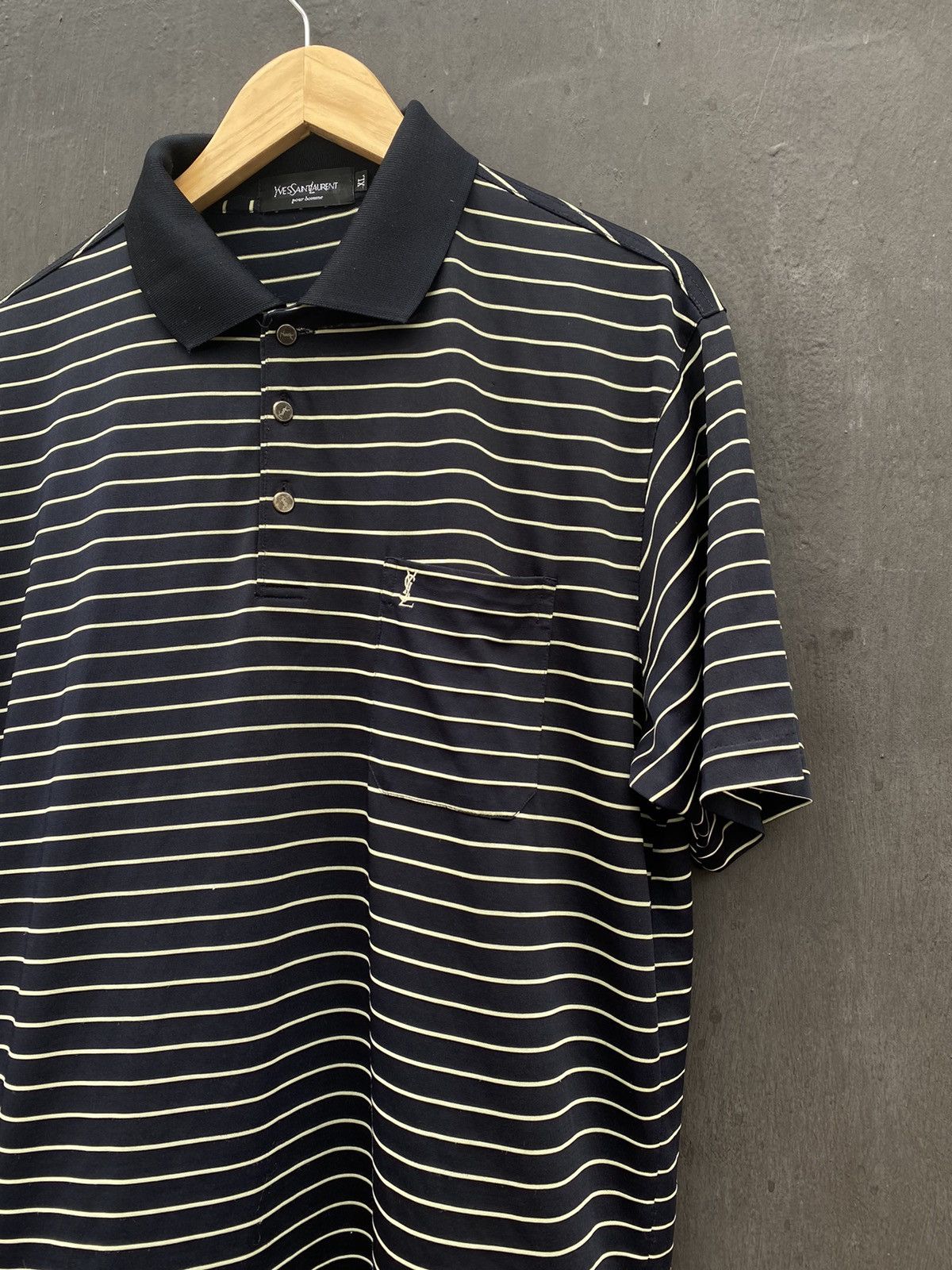 Vintage Vintage Yves saint laurent striped polo t shirt Size US L / EU 52-54 / 3 - 2 Thumbnail