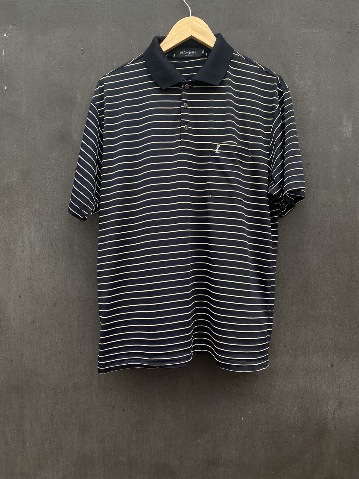 Vintage Vintage Yves saint laurent striped polo t shirt Size US L / EU 52-54 / 3 - 4 Thumbnail