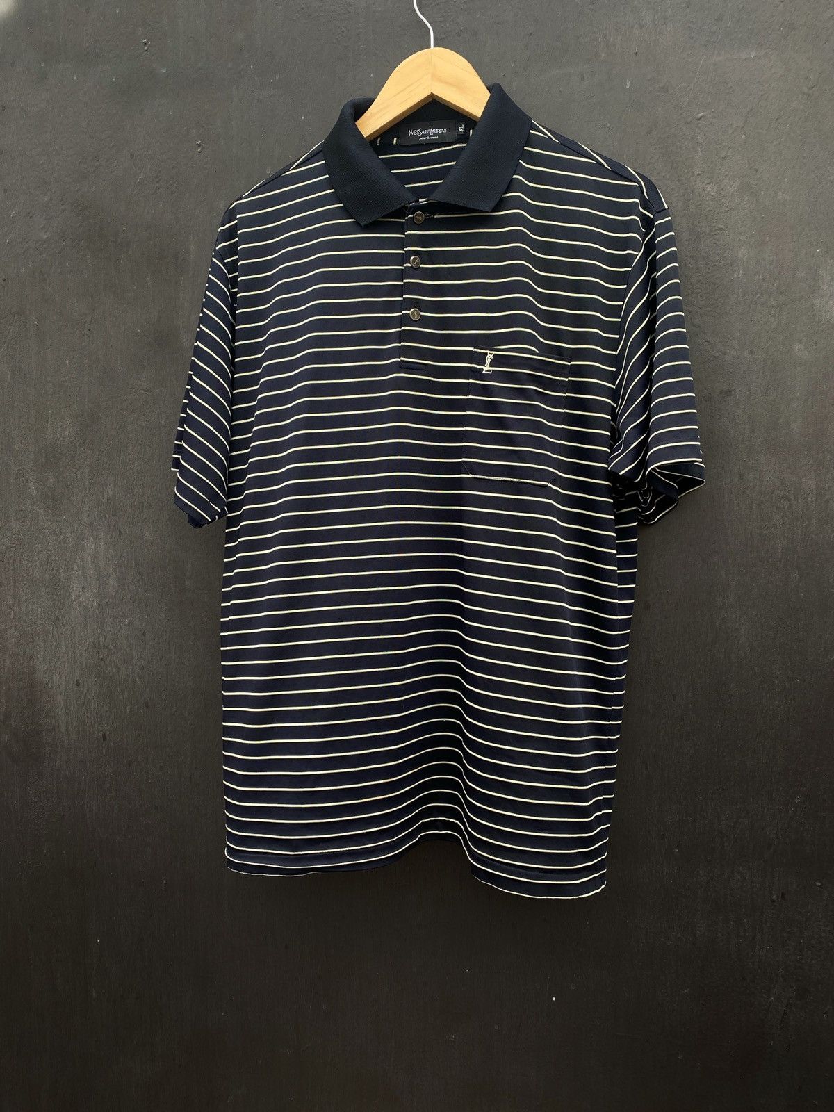 Vintage Vintage Yves saint laurent striped polo t shirt Size US L / EU 52-54 / 3 - 1 Thumbnail