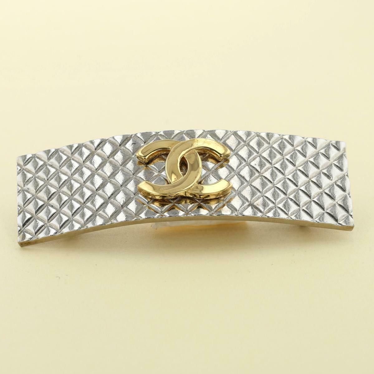 Chanel Chanel CC Logo Quilted Matelasse Barrette Hair Clip Silver Size ONE SIZE - 3 Thumbnail