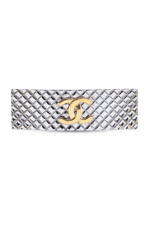 CHANEL Matelasse Quilted hair accessory Scrunchie Lambskin Leather  Black/Gold