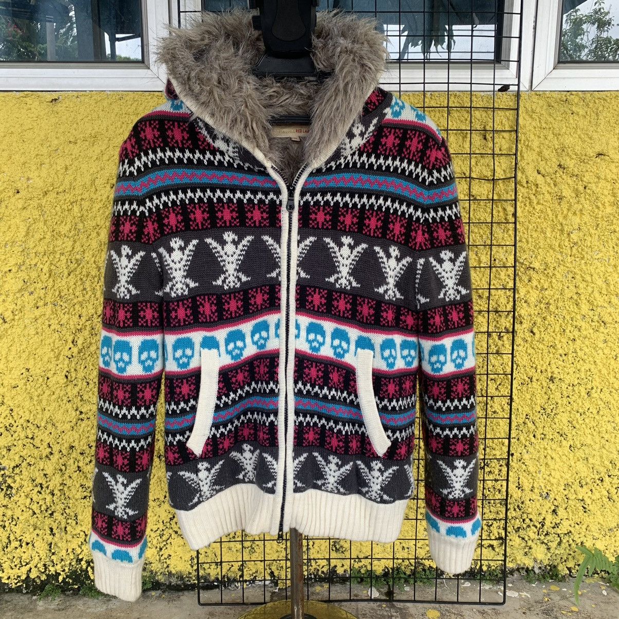 image of Winter Session Place Plan Red Label Faux Fur Hoodie Knitwear Sweater Jacket, Men's (Size Medium)