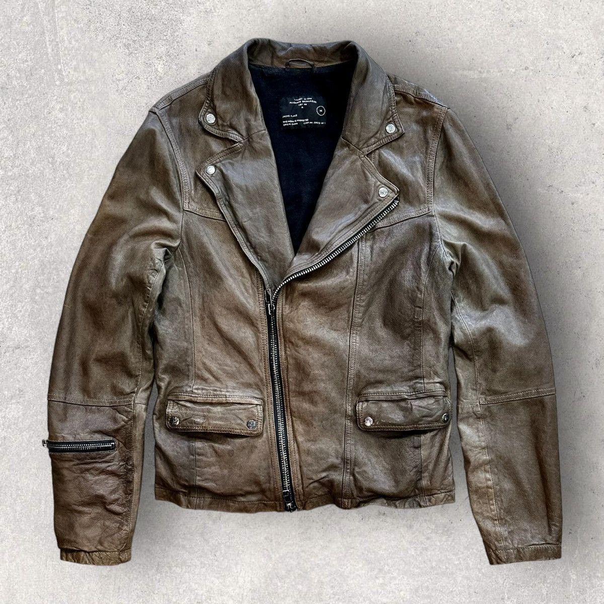 Allsaints Vintage Altamount Distressed Brown Leather Biker Jacket | Grailed