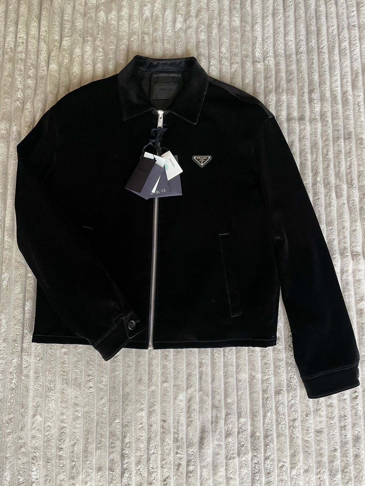 image of Prada Velvet Boxy Blouson Jacket Frank Ocean Met Gala in Black, Men's (Size Medium)