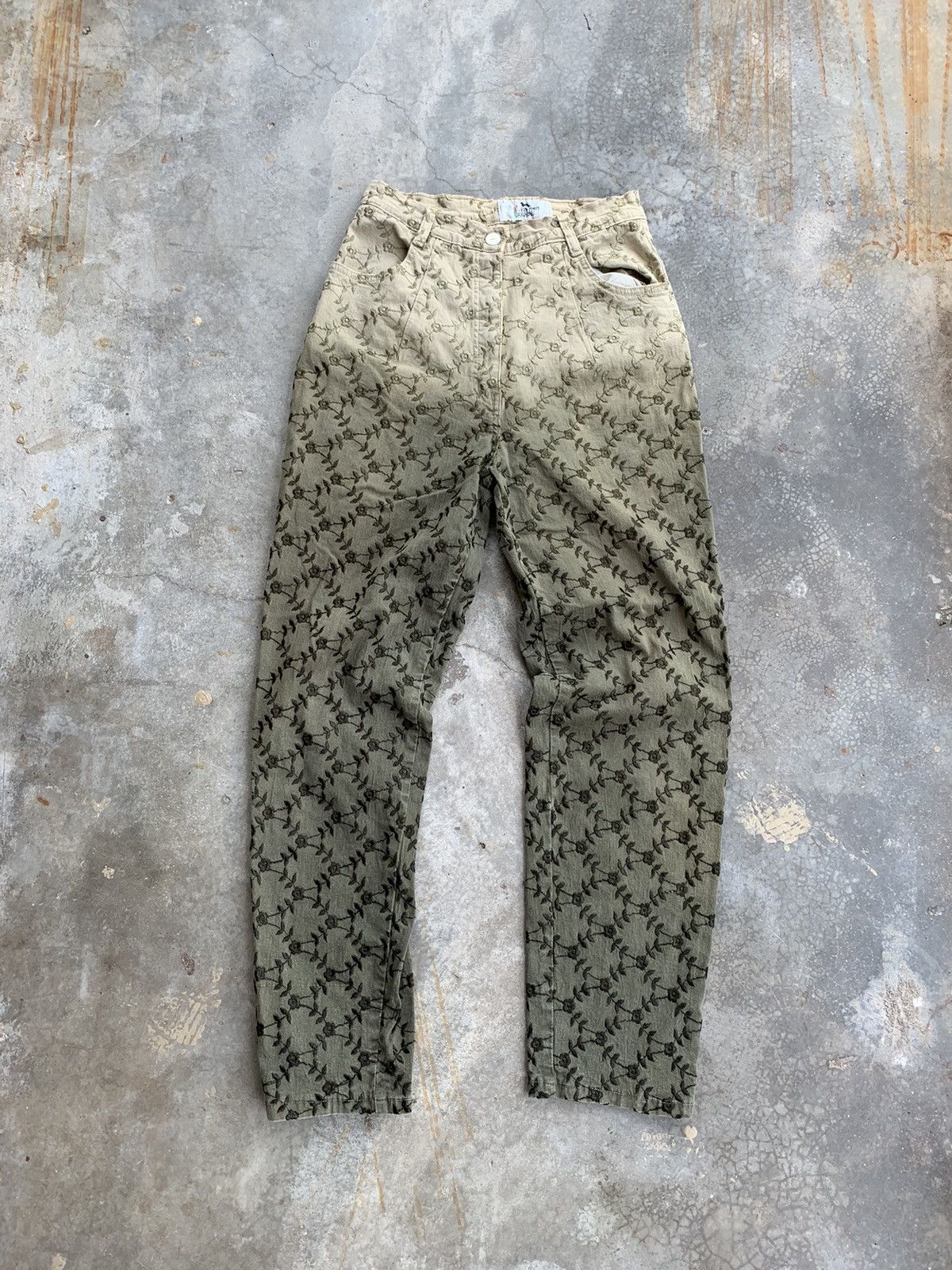 Vintage Valentino Coupeau Embroided Flora Faded strech Pant