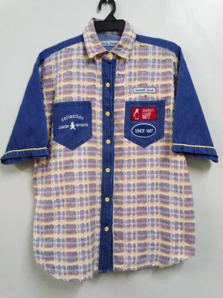 Vintage Vintage Patchwork + Denim Shirt Size US L / EU 52-54 / 3 - 1 Thumbnail