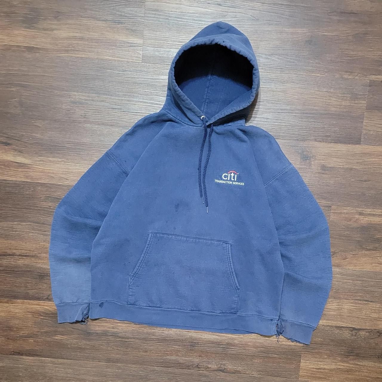 Vintage 2000s Y2K Hanes Thrashed Sun Faded Blue Grunge Hoodie | Grailed