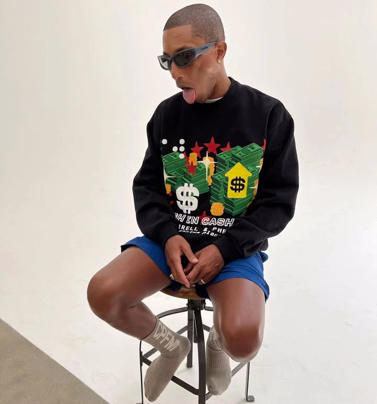 Image of Cactus Plant Flea Market x Pharrell Cpfm Pharrell X Phriends $ In $ Out Crewneck Sweatshirt in Blac