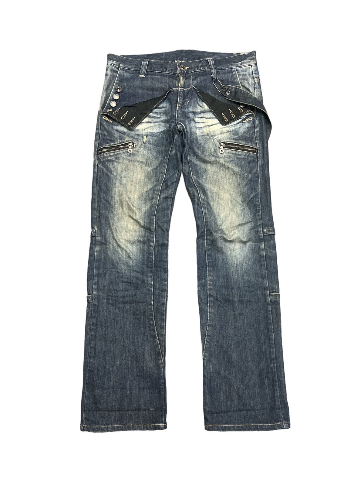 Japanese Brand × Vintage SICK‼️PPFM DISTRESS DENIM WITH SUSPENDERS Size US 33 - 1 Thumbnail