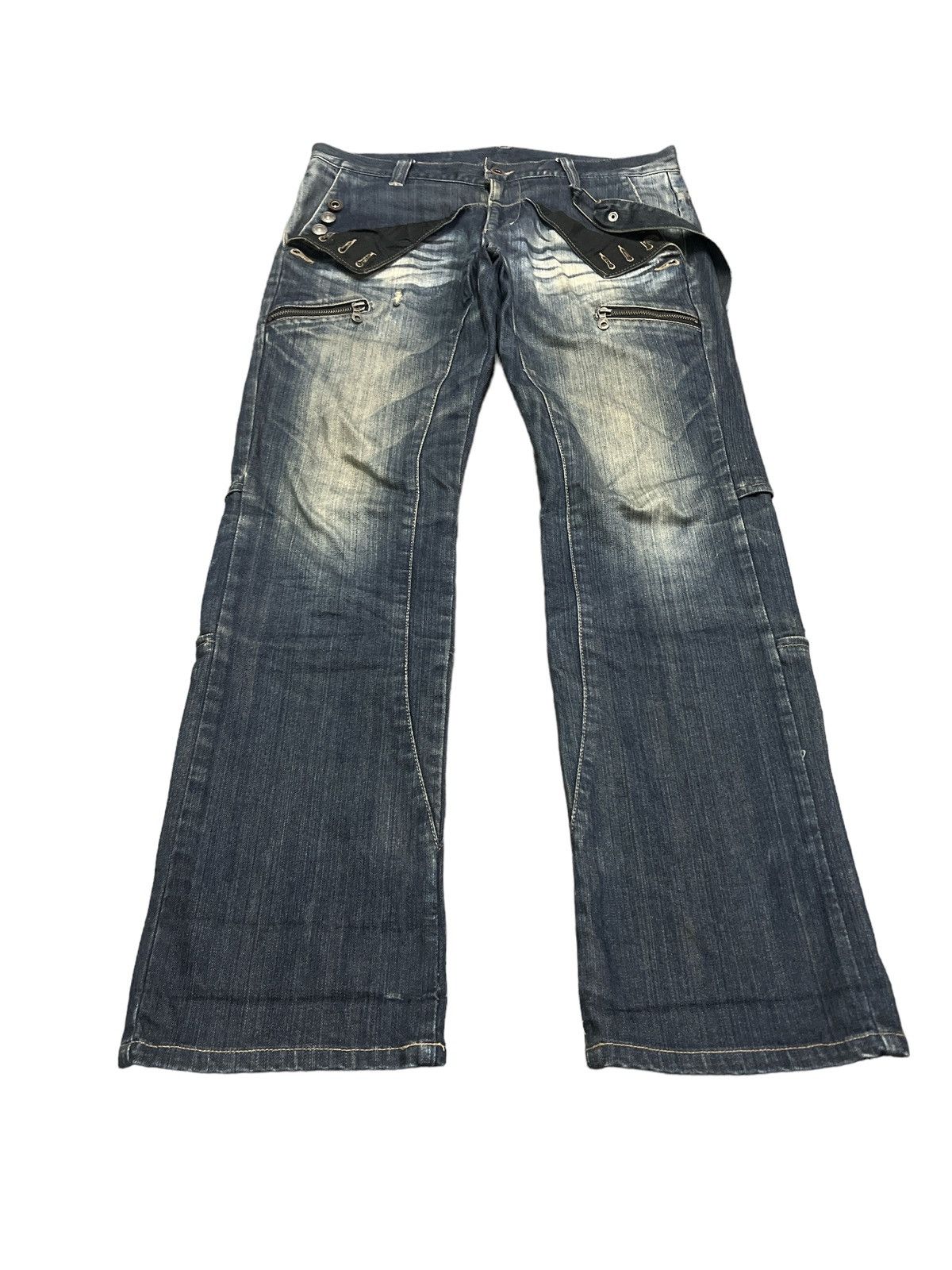 Japanese Brand × Vintage SICK‼️PPFM DISTRESS DENIM WITH SUSPENDERS Size US 33 - 2 Thumbnail