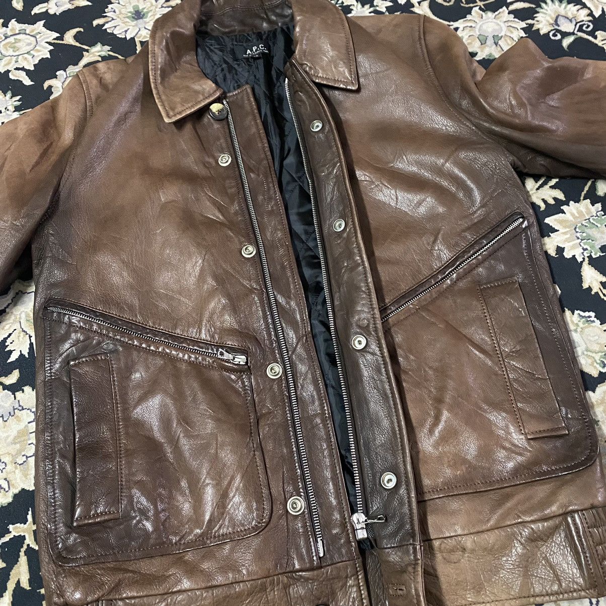 A.P.C. A.P.C Leather Bomber Flight Faded Jacket Patina Size US XS / EU 42 / 0 - 19 Thumbnail